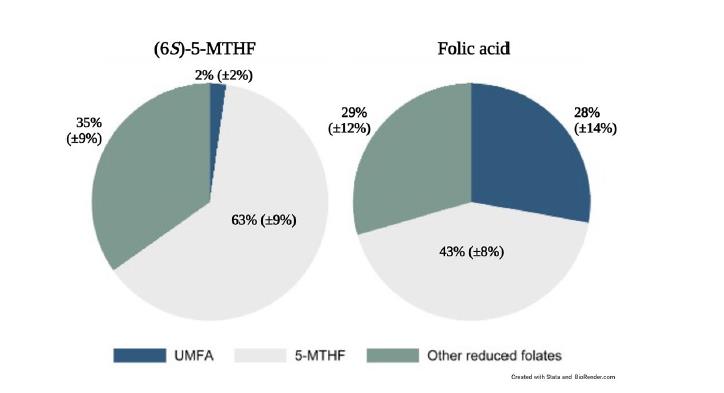 Atenție! Un studiu din Scientific Reports confirmă că, atunci când femeile care alăptează suplimentează cu acid folic, 28% din acidul folic din laptele lor este acid folic nemetabolizat inutilizabil (UMFA) - de 14 ori mai mare decât la mamele care iau forma bioactivă.